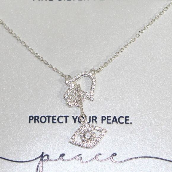 Unwritten Fine Silver Plated Crystal Hamsa Evil Eye Slider Pendant Necklace NWT - Picture 5 of 6